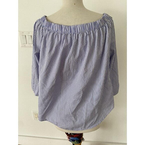 Kontrol Contemporary Off Shoulder Striped Blue/White Blouse Shirt XL - Picture 2 of 7